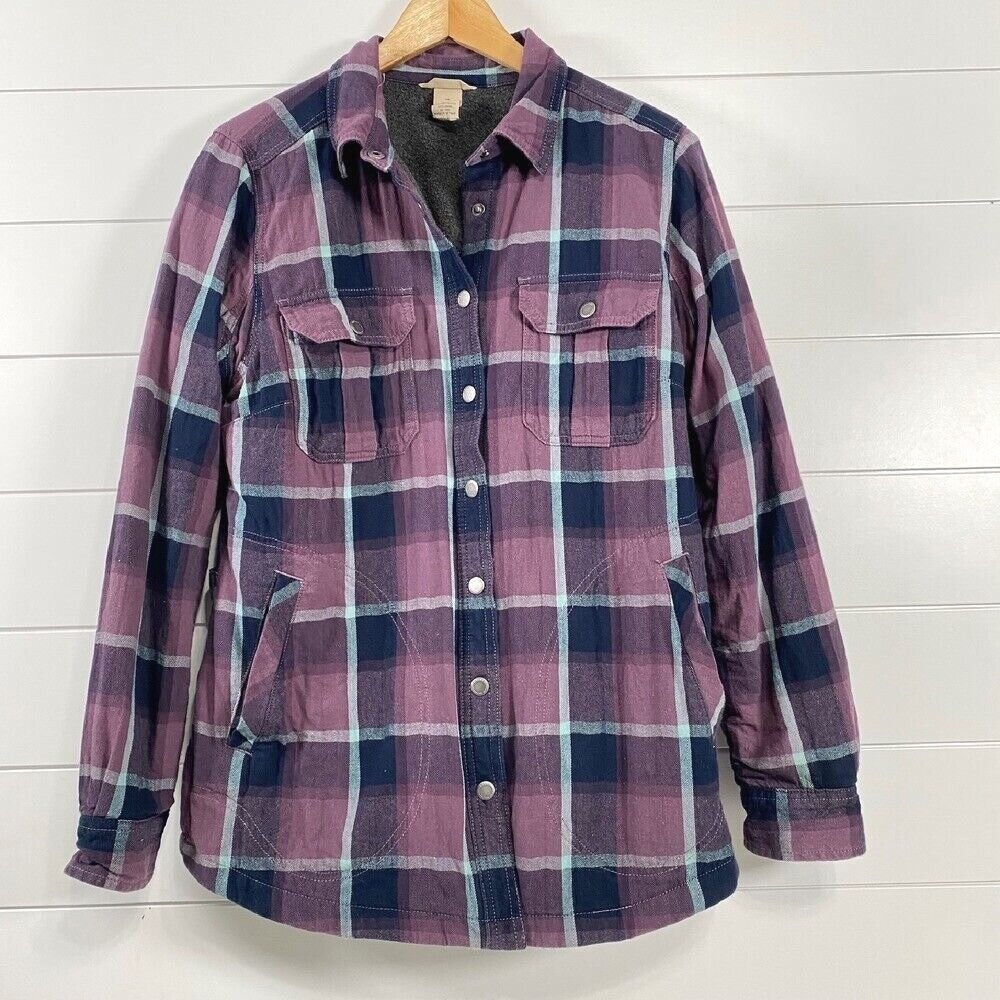 Duluth Trading Co Purple and Navy Plaid Button-Up Jacket